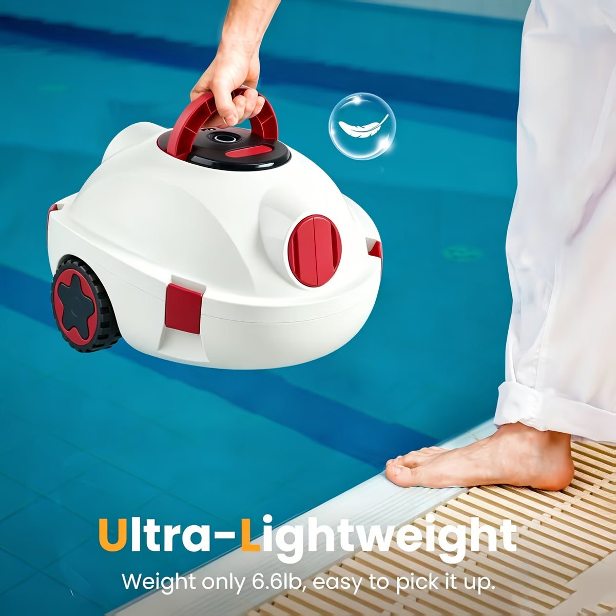 Cordless Robotic Pool Cleaner for Flat Pool Floors with Tracking Rope, Listed 120-Minute Runtime and 1100 Sq Ft Coverage in Four Color Options