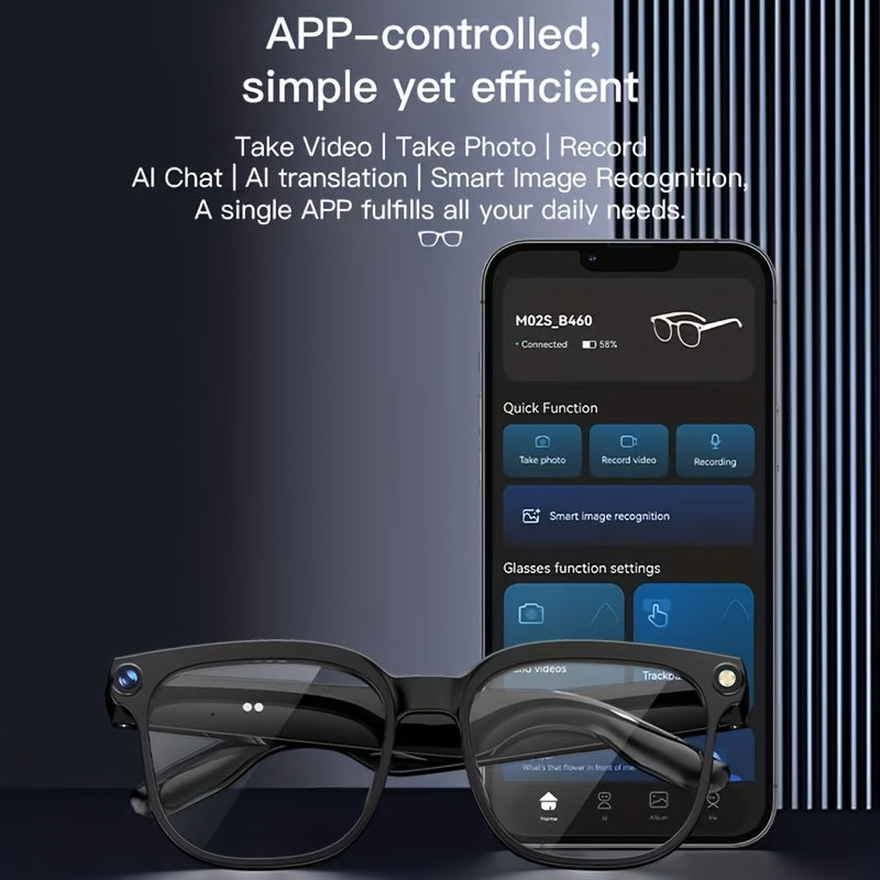 Smart Video Recording Glasses with Listed 1080P Video, 8MP Wide-Angle Camera, 163-Language Translation, Wireless Music and Calls in Black M02S or M08 Options