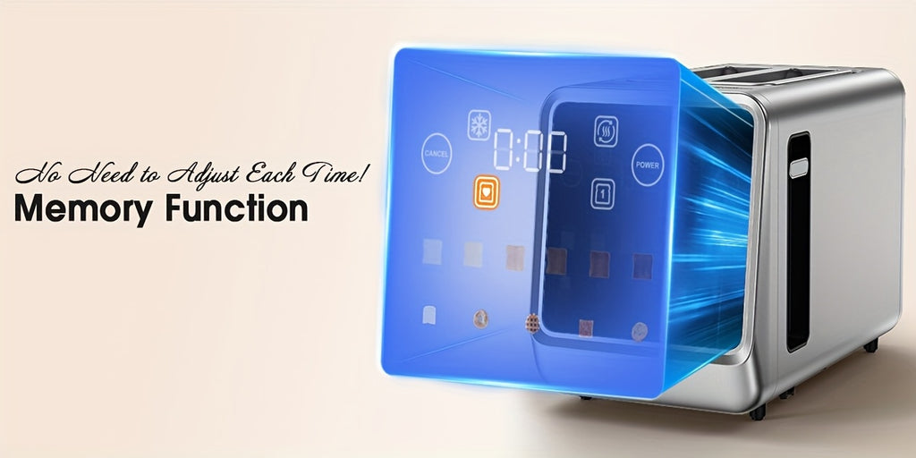 Digital Touchscreen Toaster, 2-Slice 900W Stainless Steel Model with 1.5-Inch Wide Slots, Memory Function, 5 Bread Types and 6 Shade Settings
