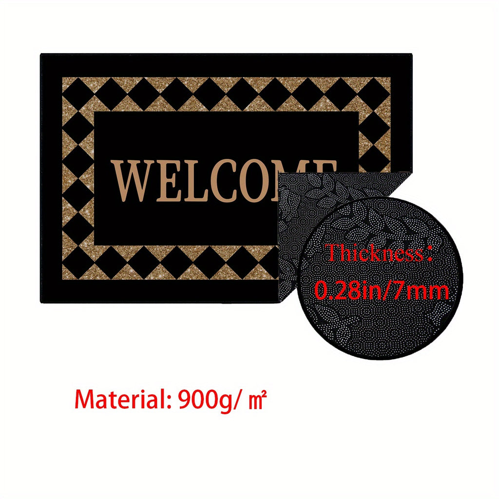 Black Welcome Doormat, Indoor Entrance Floor Mat in 16 x 24 or 20 x 32 Inch Size Options for Home Entryways, Hallway Decor and Housewarming Gift Ideas