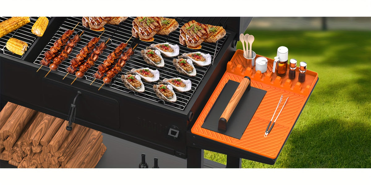 Silicone Griddle Utensil Rest Mat with Raised Edges and Textured Surface, 16 x 11.5 Inch Spatula Drip Pad for Compatible Side Shelves and Kitchen Counters, 1 Pack