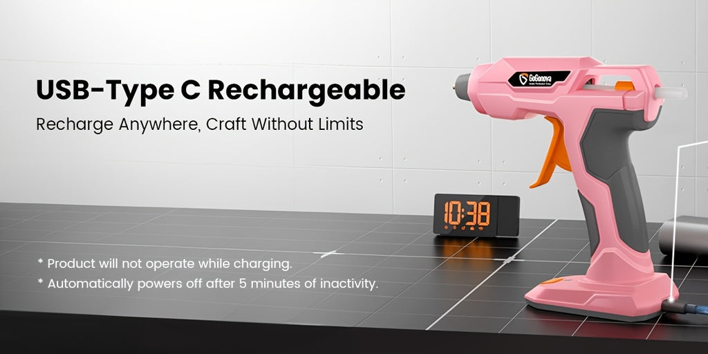 Cordless Hot Glue Gun for DIY Crafts and Handmade Decorations, USB Rechargeable Gogonova Tool in Pink, Grey or Blue for Compatible Nonstructural Repairs