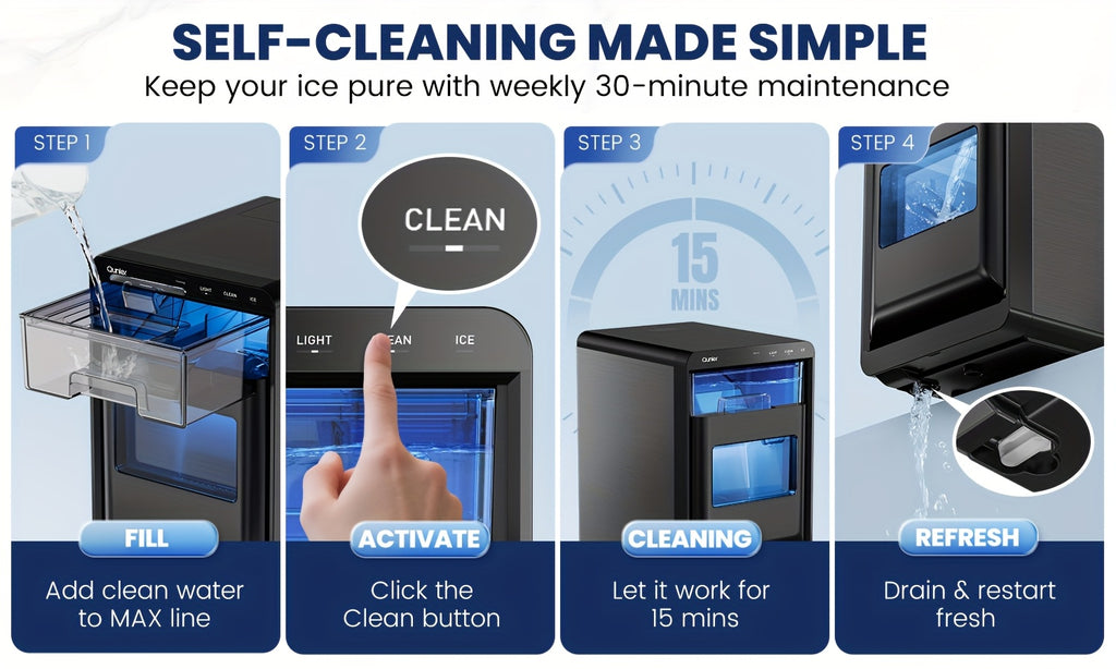 Chewable Pellet Ice Maker by Qunler, Self-Cleaning Countertop Nugget Ice Machine with 35LBS, 44LBS or 35LBS Mini Options for Coffee and Home Bar Drinks