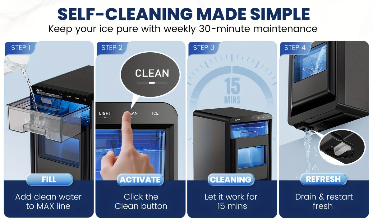 Chewable Pellet Ice Maker by Qunler, Self-Cleaning Countertop Nugget Ice Machine with 35LBS, 44LBS or 35LBS Mini Options for Coffee and Home Bar Drinks