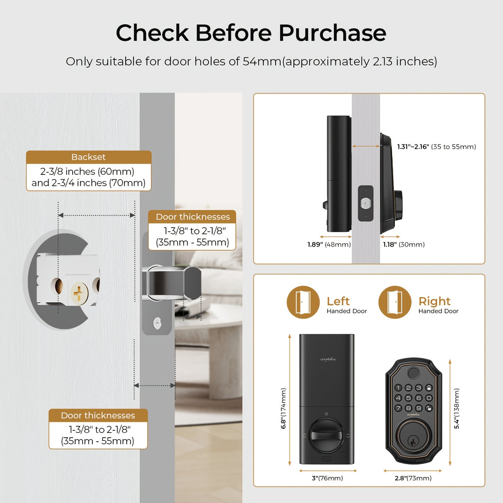 Electronic Deadbolt and Handle Set by ARPHA, Black Keyless Entry Door Lock with Listed 100 Codes, One-Time Password and Auto-Lock for Compatible Doors