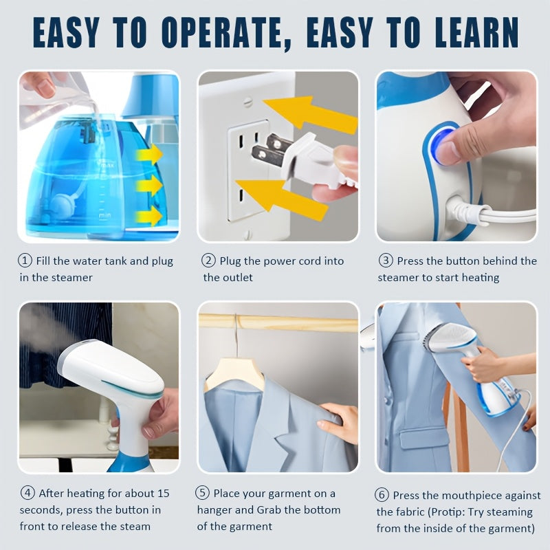 Handheld Garment Steamer with 3 Attachments, Listed 30-Second Heat-Up and 9.47oz Water Tank for Compatible Clothing Wrinkle Care at Home and While Traveling