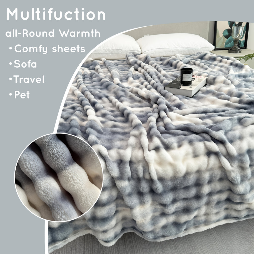 Super Soft Bubble Faux Rabbit Fur Blanket, Machine Washable, All-Season, Heavyweight Winter Blankets Cheap, Queen/King Sizes, Suitable For Office, Bedroom, Sofa, Travel, Double-Sided Usable, Pet Blanket, Small Blanket, Christmas, Halloween Gift