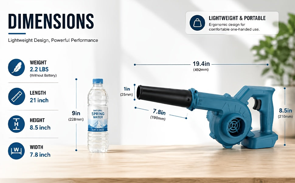 Handheld Leaf Blower and Vacuum 2-in-1 Cordless Cleanup Tool, Listed 21V Blue Model with One- or Two-Battery Kit Options for Yard Leaves and Surface Dust