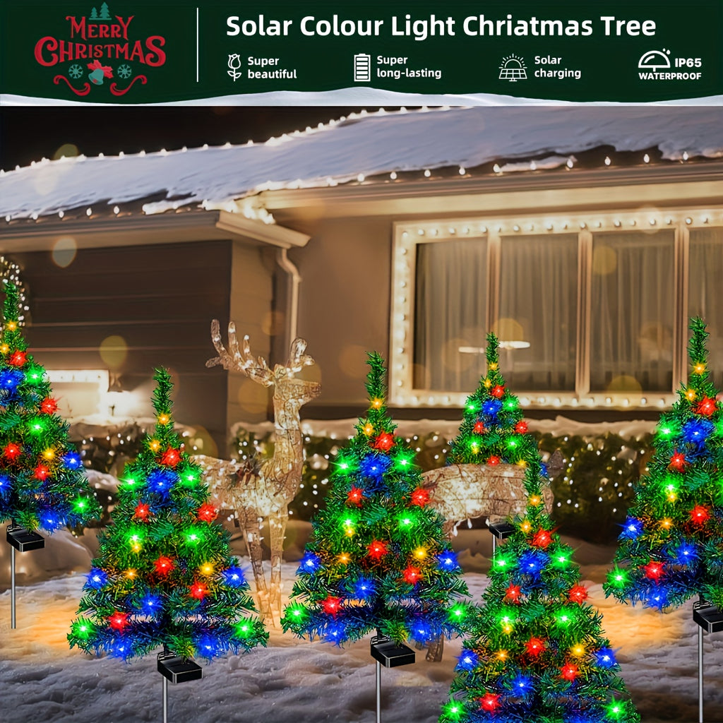 Small Solar Christmas Tree Lights, 2pcs Pre-Lit Tree Decoration Option for Coordinated Holiday Displays Along Outdoor Garden Paths and Courtyard Spaces