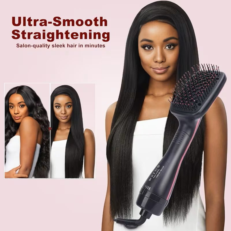 Ionic Hair Straightener Brush with 3-in-1 Hot Air Drying, Combing and Styling Functions, Pink or Yellow Hair Dryer Brush for At-Home Hair Routines