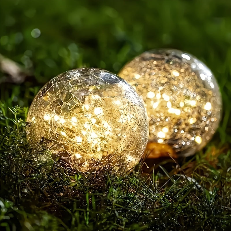 Solar Garden Ball Lights with Crackle Glass, Warm White LED Decorative Globes in 4 or 6 Piece Sets for Patio, Lawn and Outdoor Garden Decor