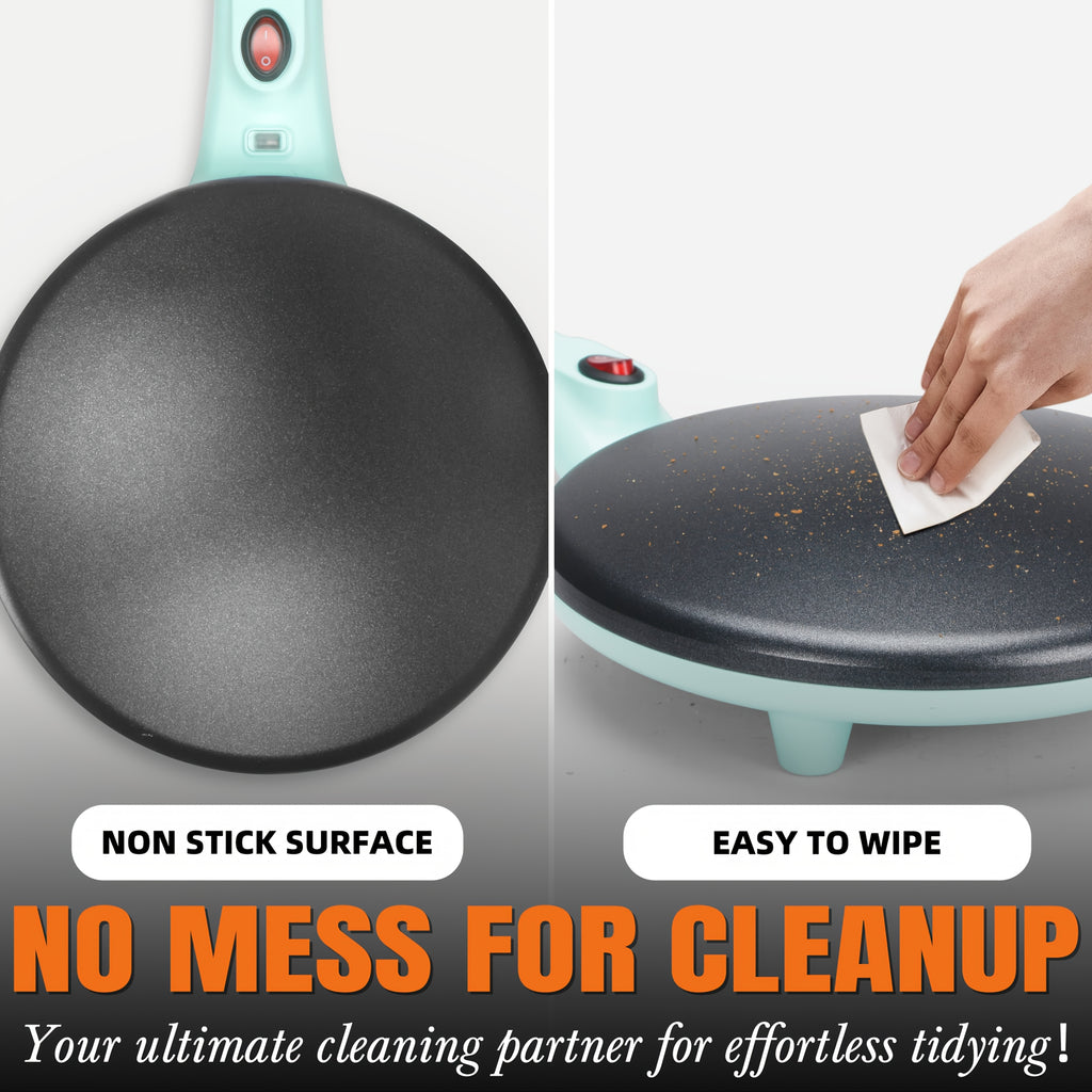 Crepe Maker Machine 8-Inch Non-Stick Electric, Crepera Electrica with Handle, Instant Crepe and Pancake Cooker for Breakfast, Sweet or Savory Crepes, Desserts and Family Weekend Mornings, Aqua