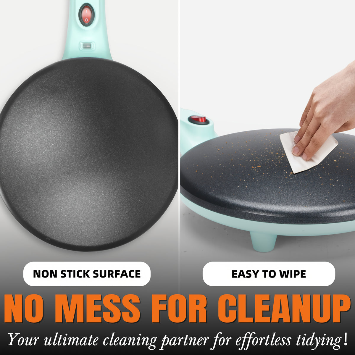 Crepe Maker Machine 8-Inch Non-Stick Electric, Crepera Electrica with Handle, Instant Crepe and Pancake Cooker for Breakfast, Sweet or Savory Crepes, Desserts and Family Weekend Mornings, Aqua