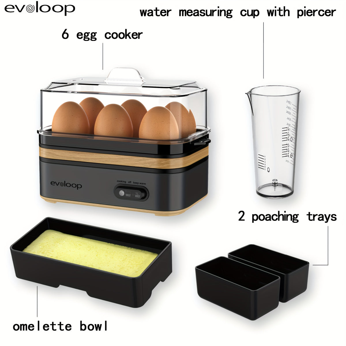 6-Egg Electric Egg Cooker, 400W 110V Breakfast Maker with BPA-Free Tritan Material for Hard-Boiled Eggs, Poached Eggs, Scrambled Eggs and Omelets