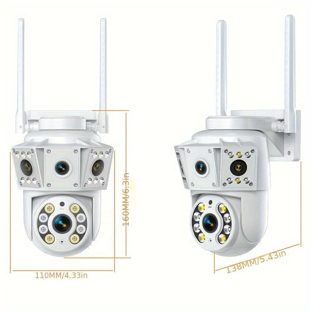 Dual-Band WiFi Surveillance Camera with Listed 6MP Dual Lenses, Human Tracking, Color Night Vision and Two-Way Audio in White for App-Based Home Monitoring