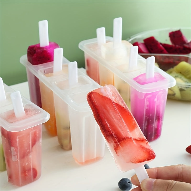 Popsicle Mold Tray with Four Listed Cavities and Lids, Plastic Homemade Ice Pop Maker with 1pc Option for DIY Summer Snacks and Frozen Dessert Preparation