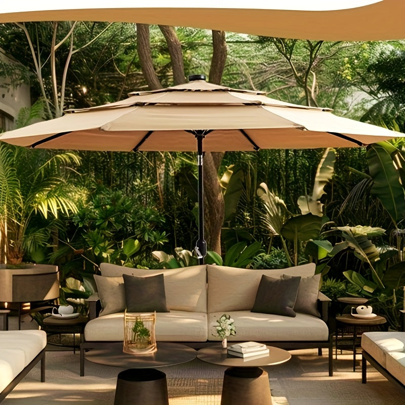 Triple Vented Patio Umbrella in Burgundy, 10ft or 11ft Outdoor Market Shade with Push-Button Tilt, Eight Ribs and 180GSM Yarn-Dyed Canopy for Garden Seating