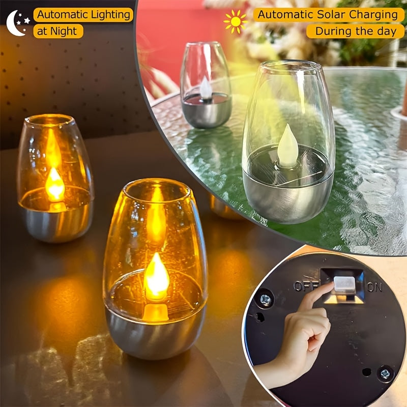 Solar Flameless LED Candles, Six-Piece Outdoor Decorative Light Set with Flickering Candlelight and Listed IP44 Rating for Patio Dinners, Weddings and Holiday Displays