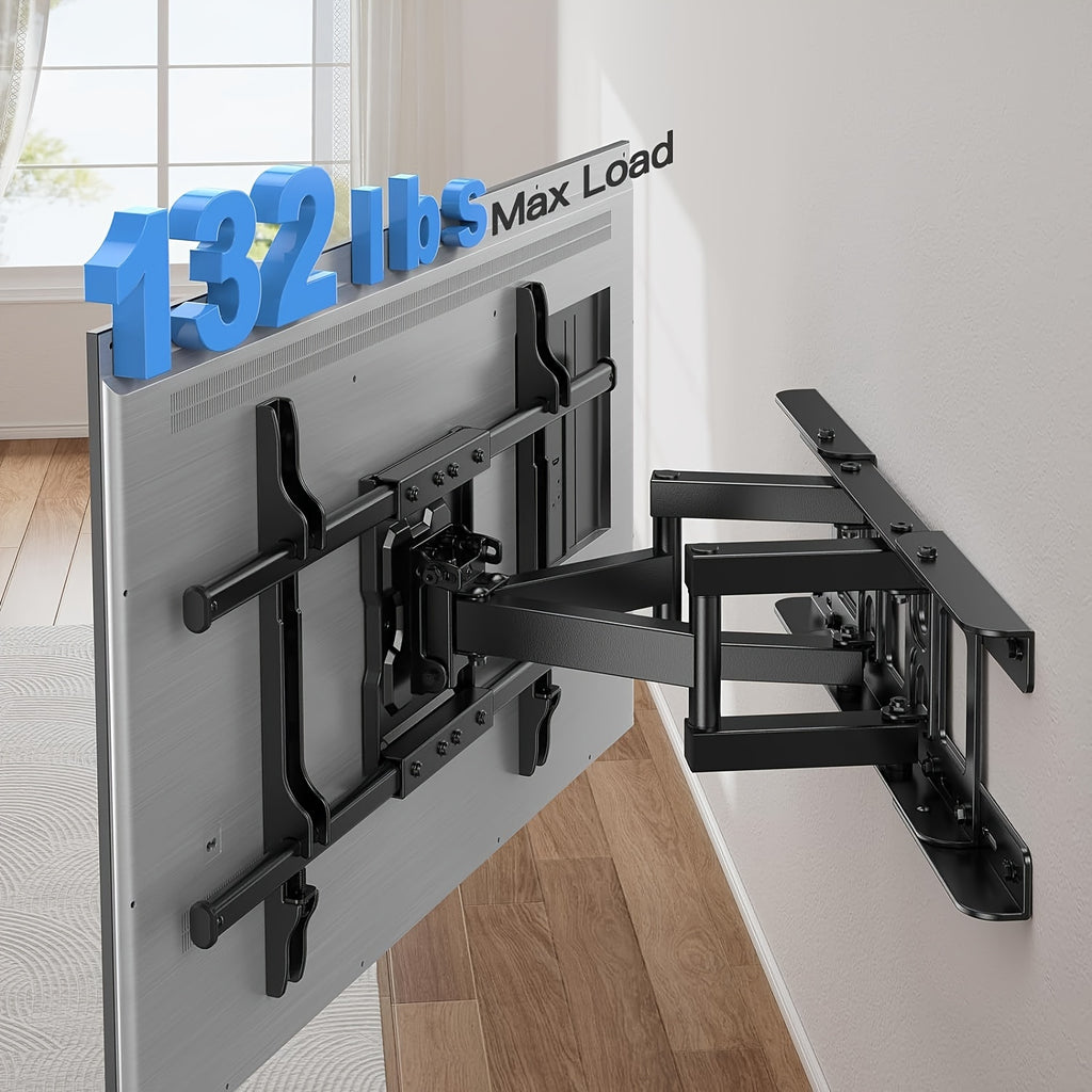 TV Wall Mount Full Motion for 37-75 Inch TVs, Articulating Dual Arms with Swivel, Tilt & Leveling, 132 Lbs Capacity, Max VESA 600x400mm, Fits 16-24 Inch Wood Studs, for OLED LCD LED Flat & Curved TVs