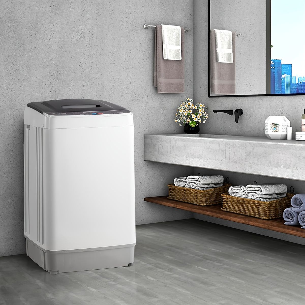 Automatic Top Load Portable Washing Machine with Spin Cycle and Listed Drain Pump, Multiple Gray or White Capacity Options for Apartment, Dorm and RV Laundry