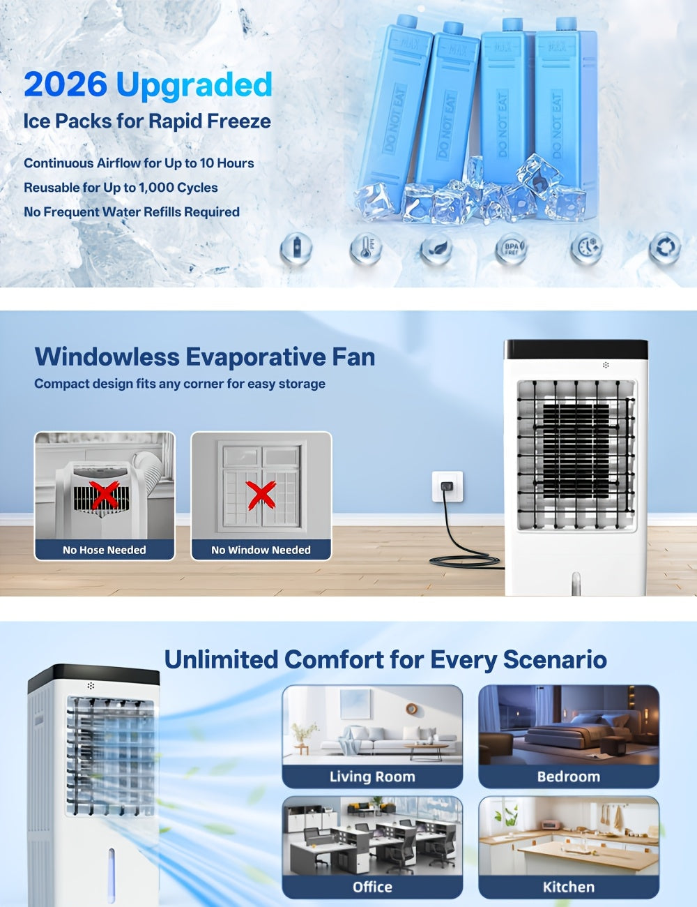 Three-in-One Air Cooler Fan in White with Listed Humidifier, Misting, Remote Control and Oscillation Features for Suitable Patio and Garden Lounging Areas