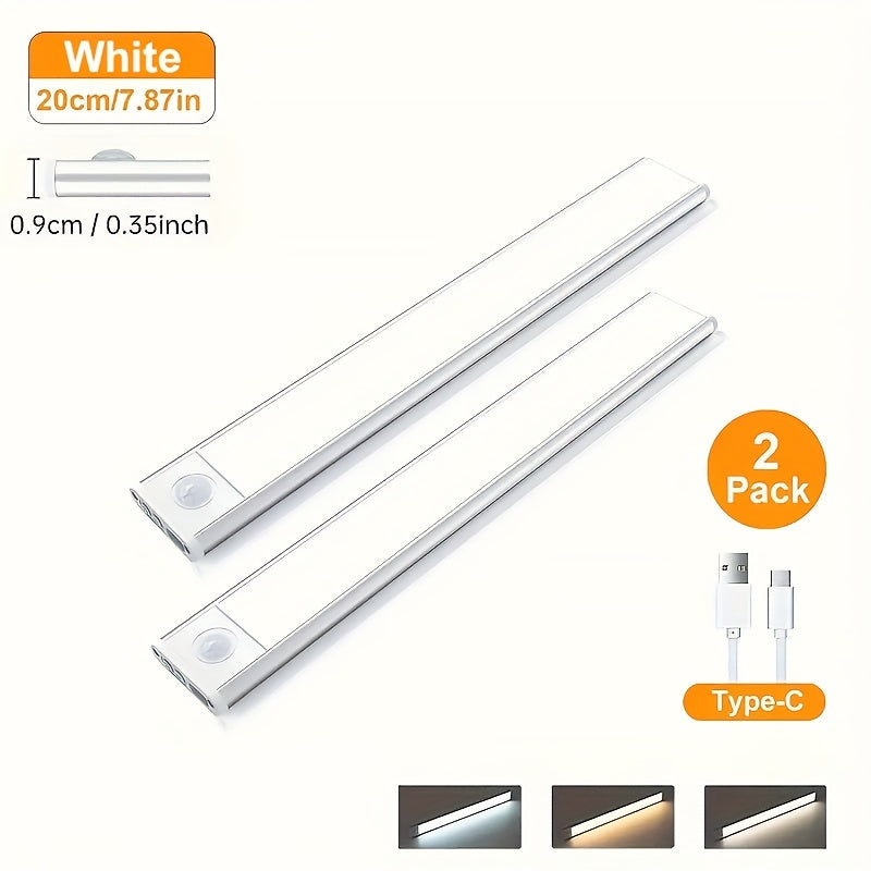 Motion Sensor Under Cabinet Lights with 3 Color Temperatures, USB-C Rechargeable Magnetic LED Bars in 20, 30 or 40cm and 1, 2 or 4-Pack Options