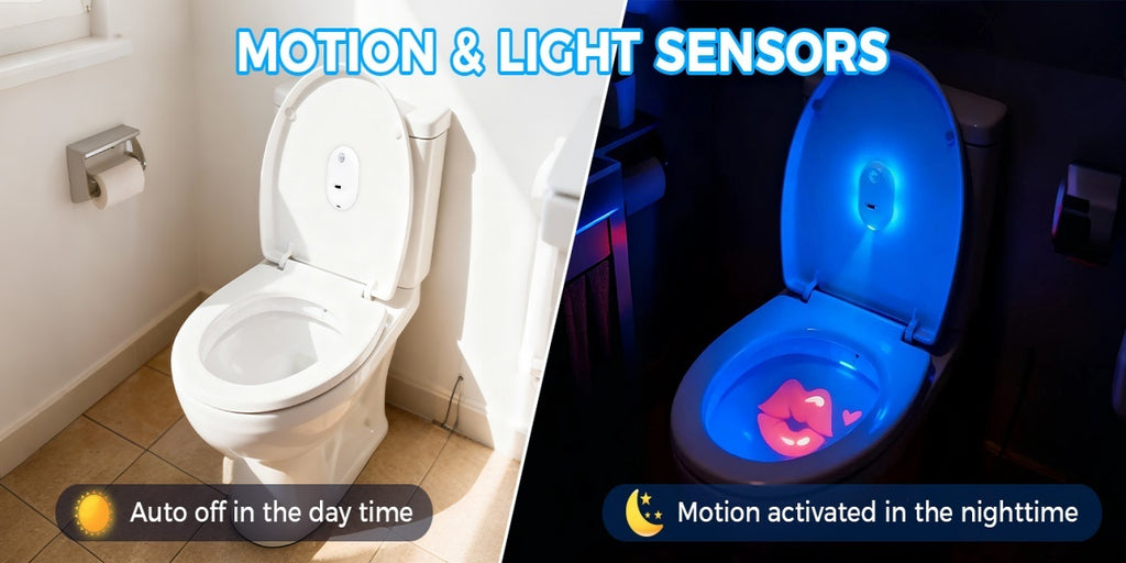Motion Sensor Toilet Night Light, Rechargeable Toilet Bowl Lighting with Listed 13 Color Changes and Four Projection Patterns in Two- or Four-Pack Options