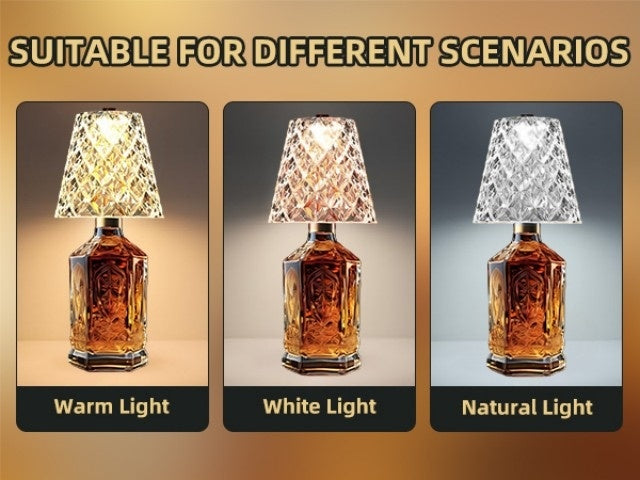 Rechargeable LED Bottle Table Lamp with Dimmable Lighting and Acrylic Lampshade, Crystal Style, Quantity 2 Option for Office and Wine-Themed Decor