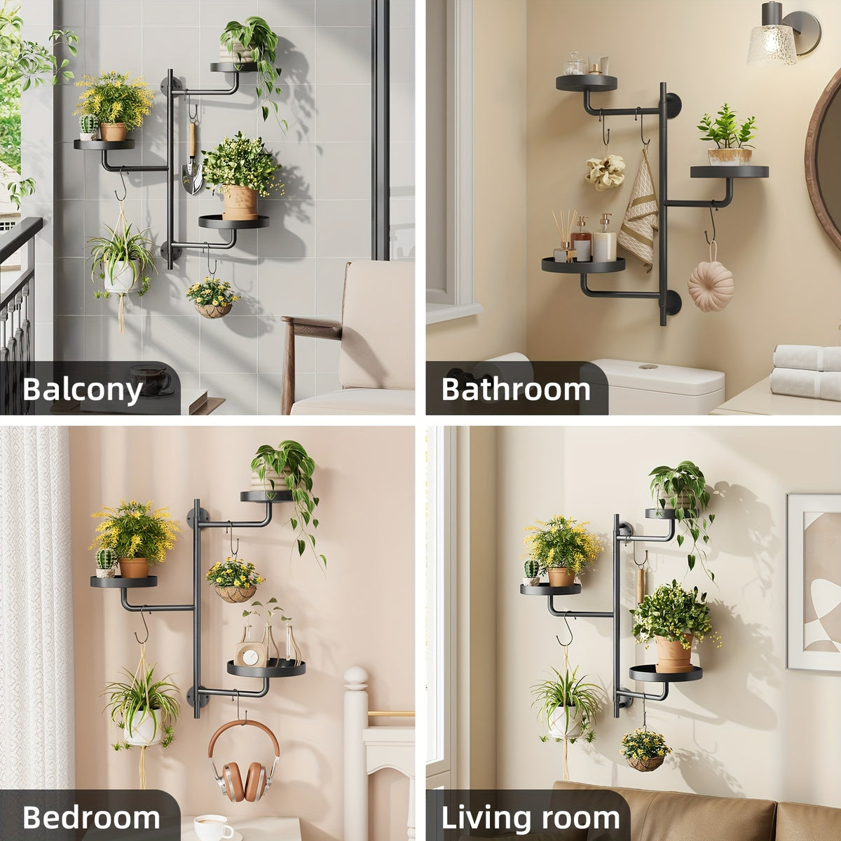 Rotating Wall Plant Stand with Three-Tier Metal Design for Indoor Potted Plant Displays, Window-Area Decor and Living Room Arrangements, 3pcs Option