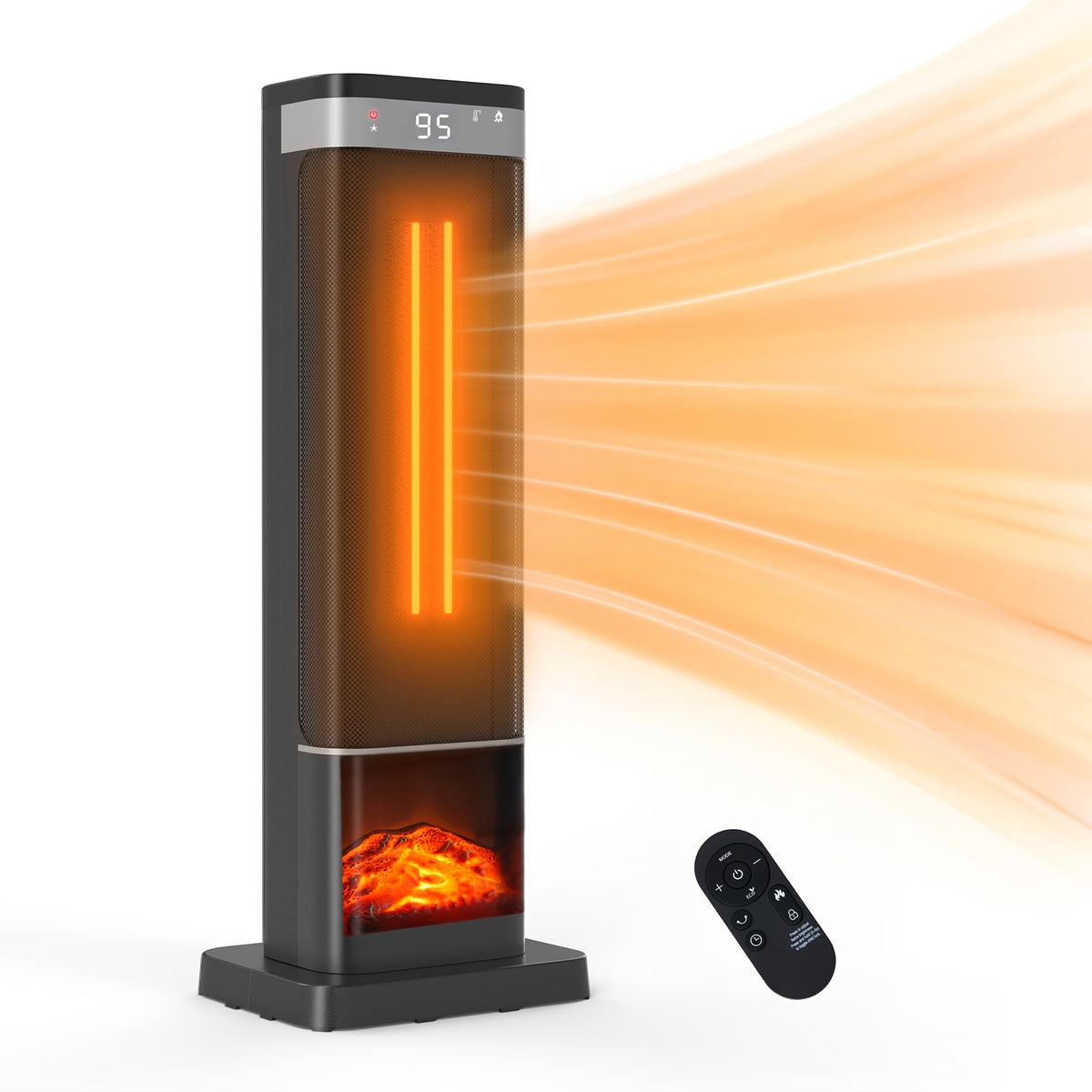 Tower Ceramic Space Heater with Listed 1500W Power, Remote Control, Thermostat, Four Modes and 12-Hour Timer in Round or Square Styles for Supplemental Indoor Warmth