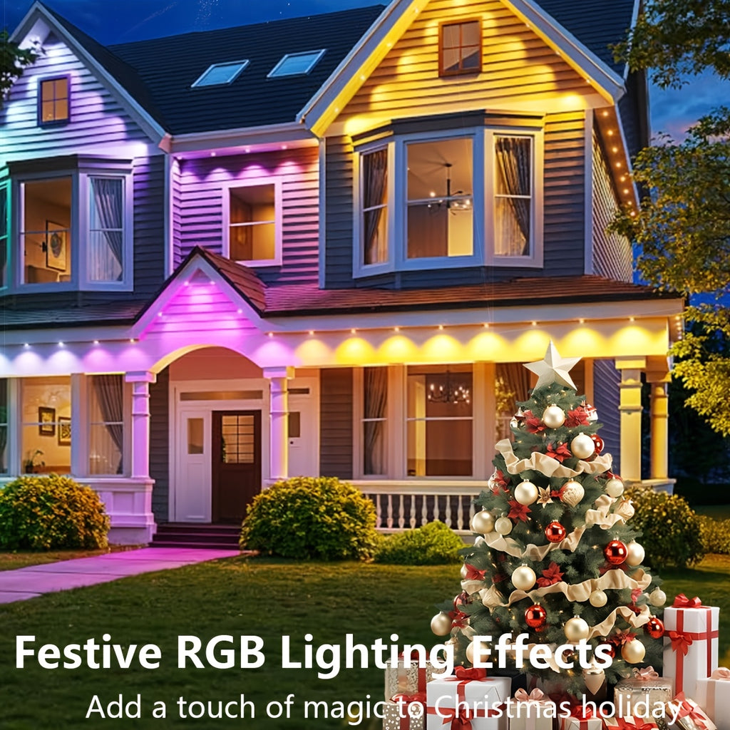 Permanent Outdoor RGB Eave Lights with App and Remote Control, Music Sync and Timer, Listed 100FT or 500FT Options for Christmas, New Year and Party Decor