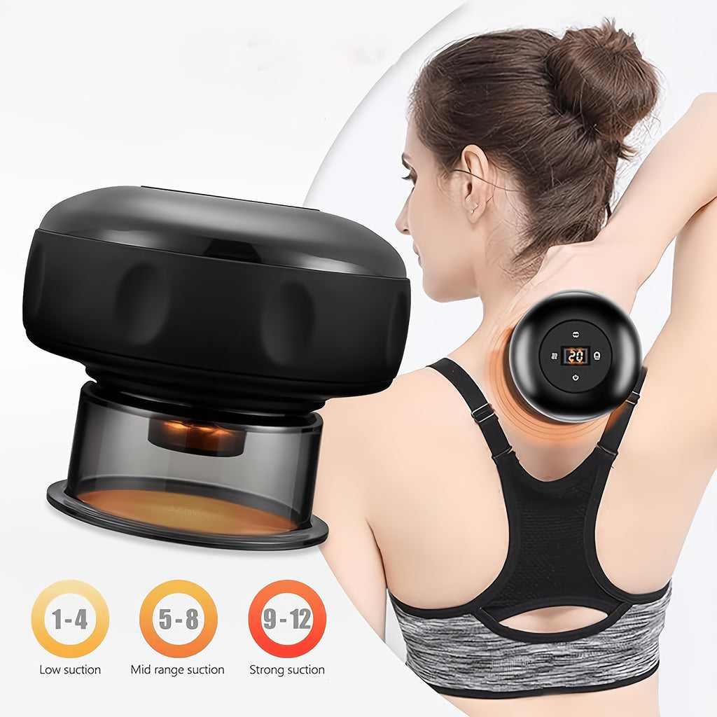 Electric Cupping Device with Pink Gua Sha Board, USB Rechargeable Red or Black Personal Care Tool with Listed 12-Level Heat and Suction Controls and Digital Display