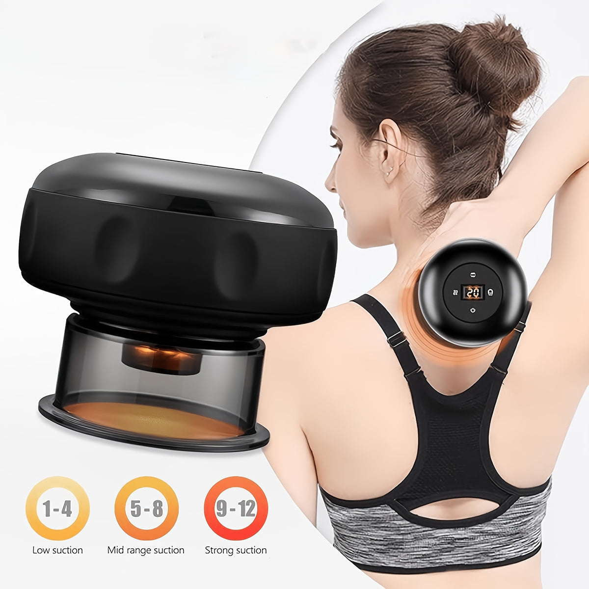 Electric Cupping Device with Pink Gua Sha Board, USB Rechargeable Red or Black Personal Care Tool with Listed 12-Level Heat and Suction Controls and Digital Display