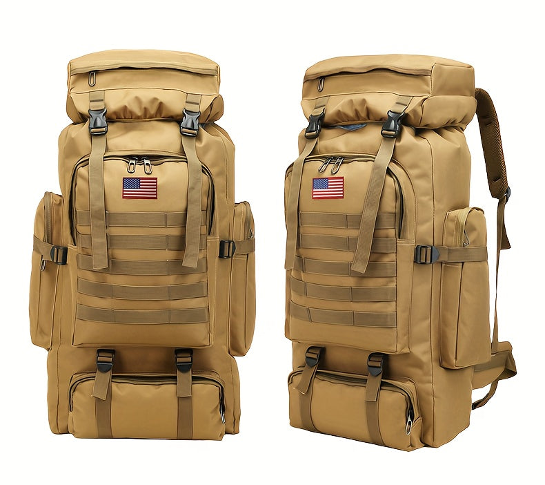 Hiking Backpack with Listed Flag Patch and Large-Capacity Rucksack Design, Seven Solid Color and Camouflage Options for Camping Gear and Outdoor Travel