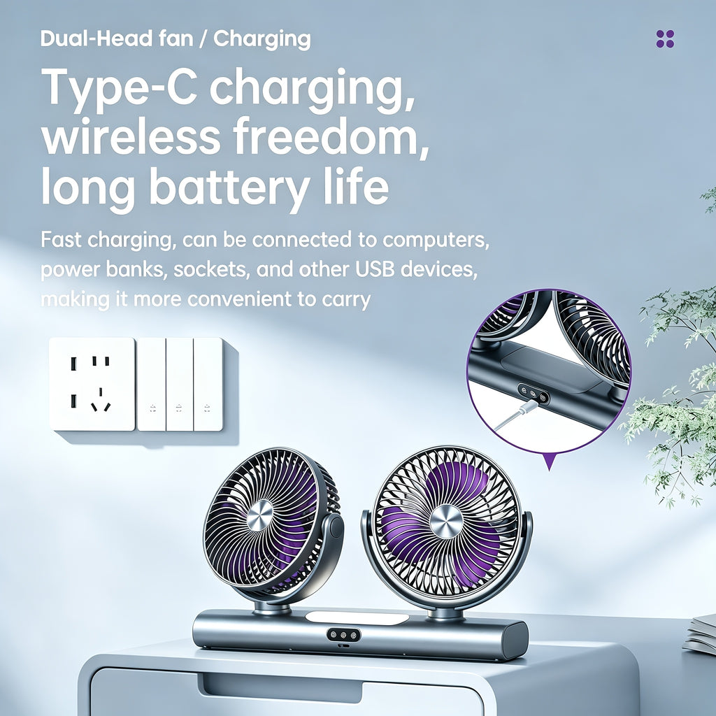 USB Fan with Night Light, 3-Speed Portable Ceiling and Wall Fan with Multi-Angle Airflow for Bedroom, Office Desk, Dorm and Camping