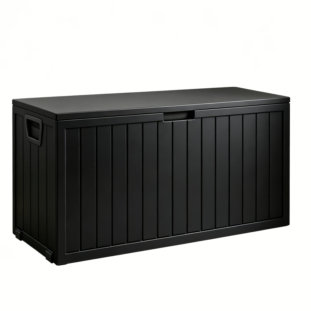 Flip-Top Patio Storage Box, Plastic Deck Organizer with Lockable Lid and Handle/Wheel References, Black 75 or Black 35 Model Options for Outdoor Essentials
