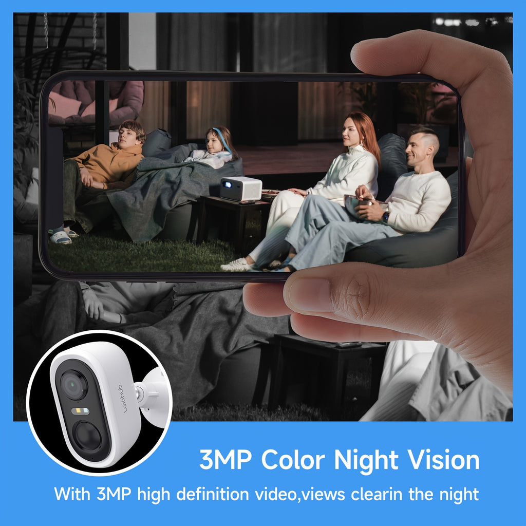 Battery Powered Outdoor Security Camera, 3MP 1296P Video with 2.4GHz WiFi, Human Motion Detection, Color Night Vision and Optional Solar Configurations