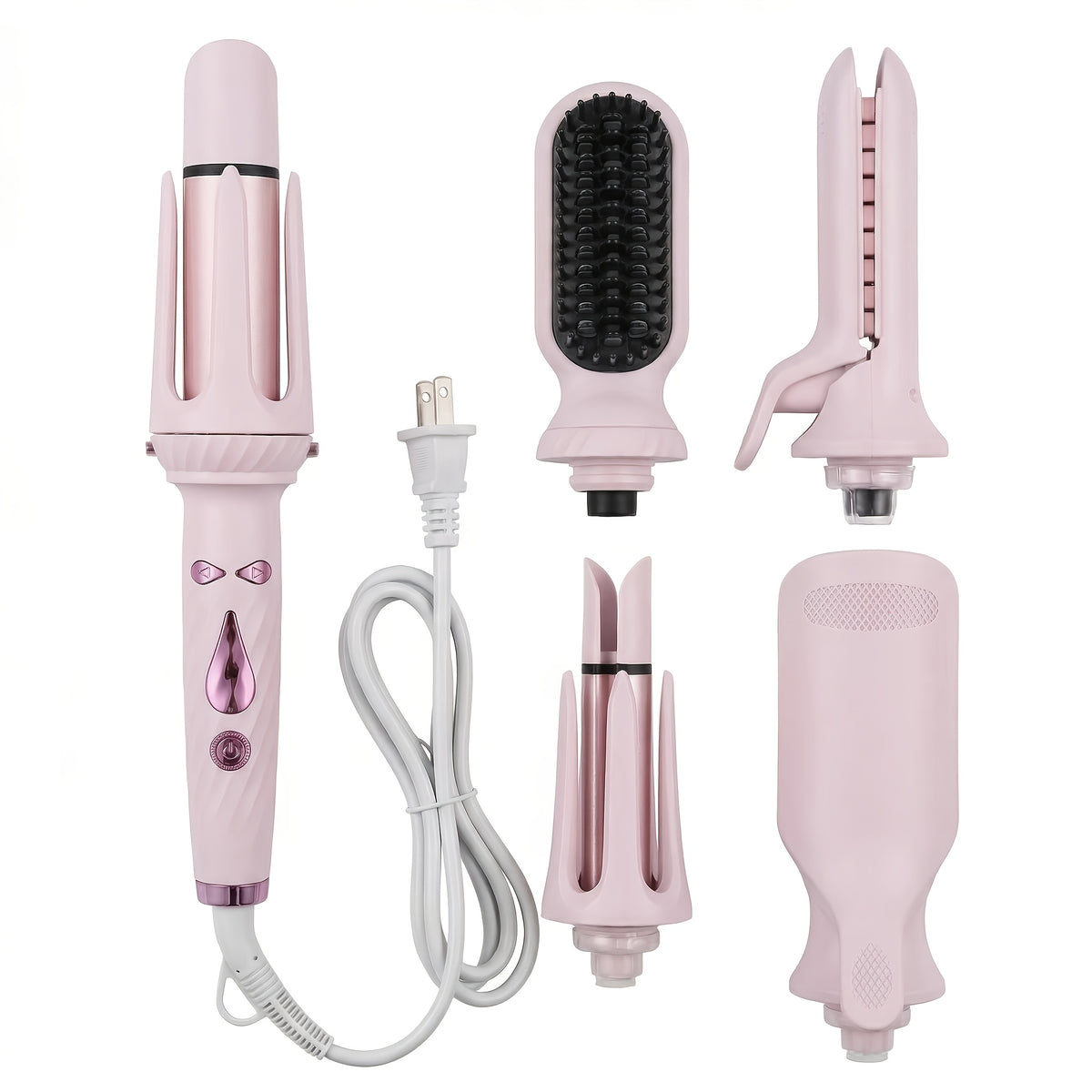 Interchangeable Curling Iron Set 5-in-1 with 25mm and 32mm Wands, Straightening Brush, Wave Styling Head and Root Volumizing Crimper for Home Hair Styling