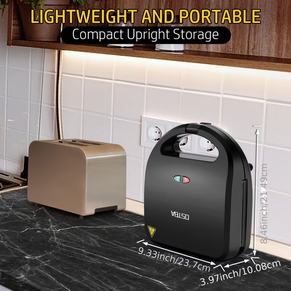 Interchangeable Plate Sandwich Maker by OSTBA, Black 750W 3-in-1 Panini Press and Waffle Iron with Three Removable Nonstick Plate Sets for Home Breakfasts