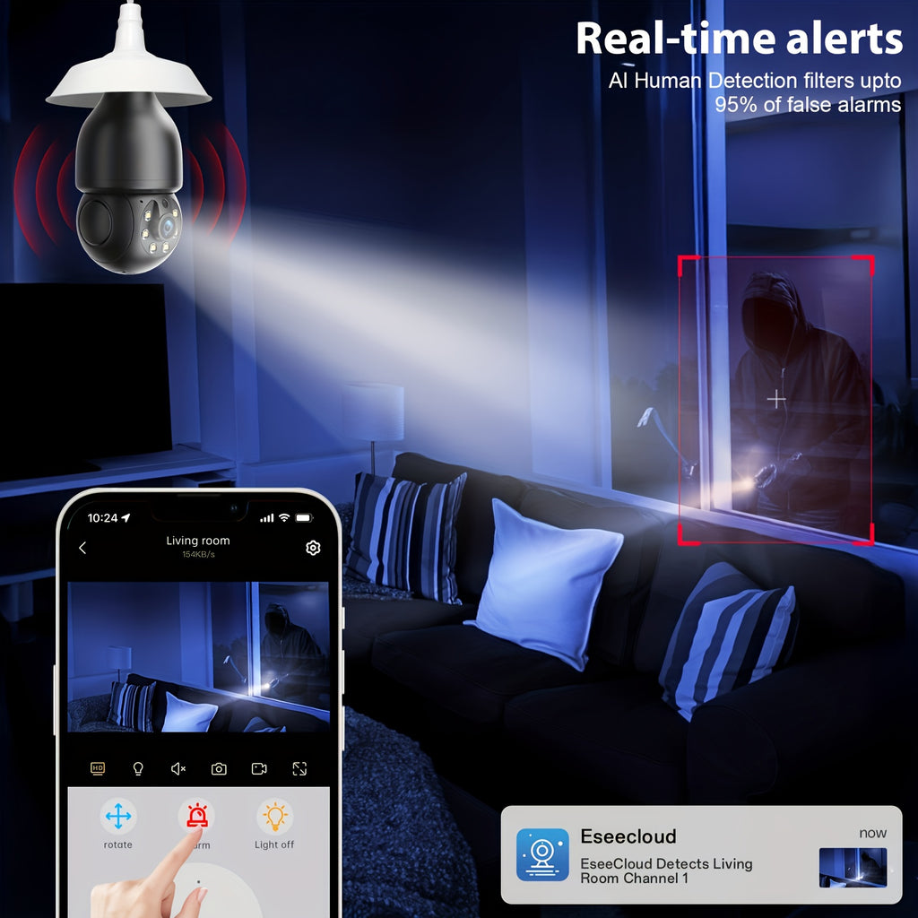 5MP Indoor Pet Monitoring Bulb Camera with Pan-Tilt Viewing, Color Night Vision, Motion Alerts and Two-Way Voice in One, Two or Four Camera Options