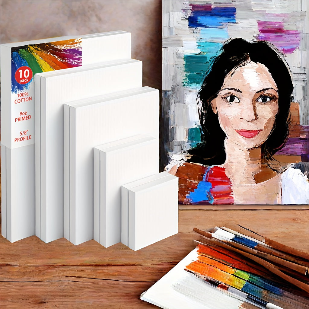Stretched Canvas Painting Set, White Primed 100% Cotton Art Canvases with Round and Rectangular Pack Options for Acrylic Pouring and Oil Painting