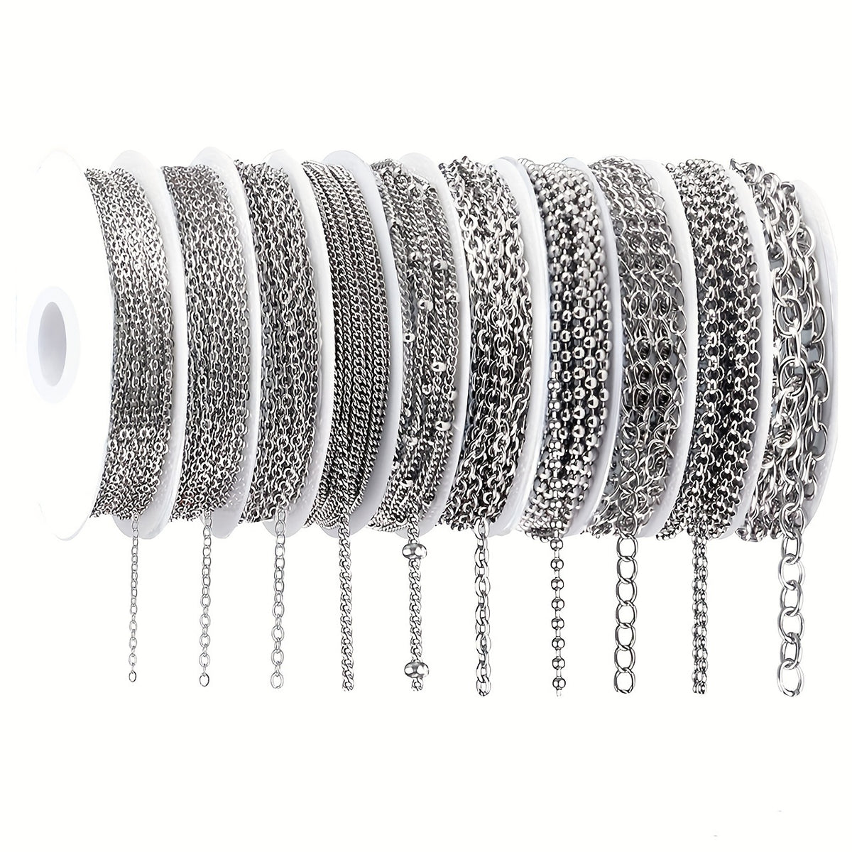Stainless Steel Jewelry Chain Making Kit, 304 Chain Rolls with 10- or 15-Roll Options for DIY Bracelets, Necklaces, Anklets and Handmade Gifts