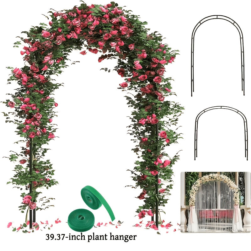 Metal Garden Arch Trellis for Climbing Plants and Wedding Decorations, Black or White One- and Two-Pack Options with Listed Two-Size Assembly Reference