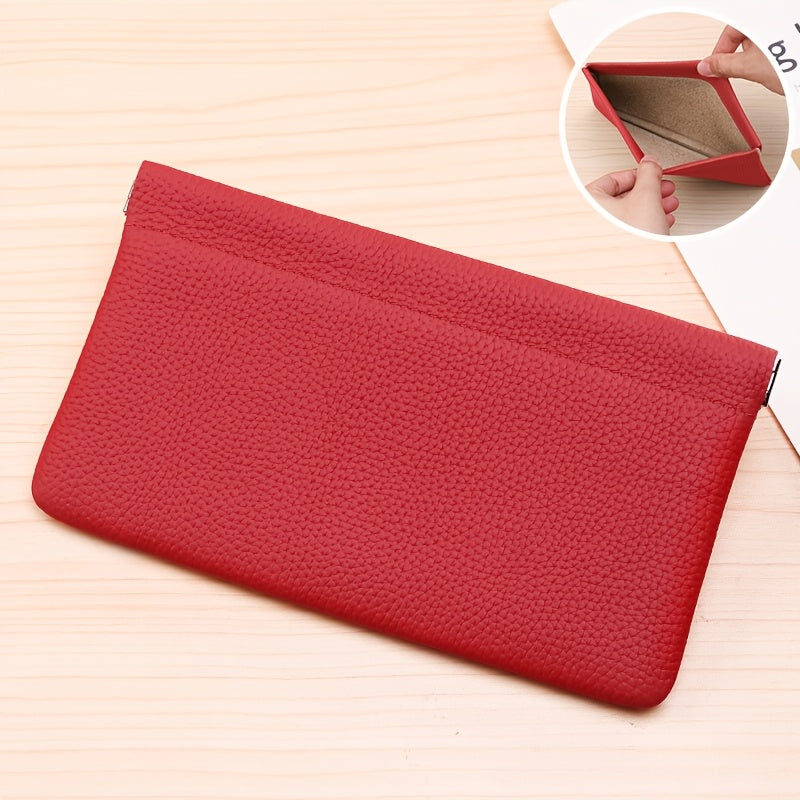 Self-Closing Leather Pouch by GERUOLA with Long Wallet, Small and Short Style Options for ID Cards, Cables and Everyday Bag Organization in Multiple Colors
