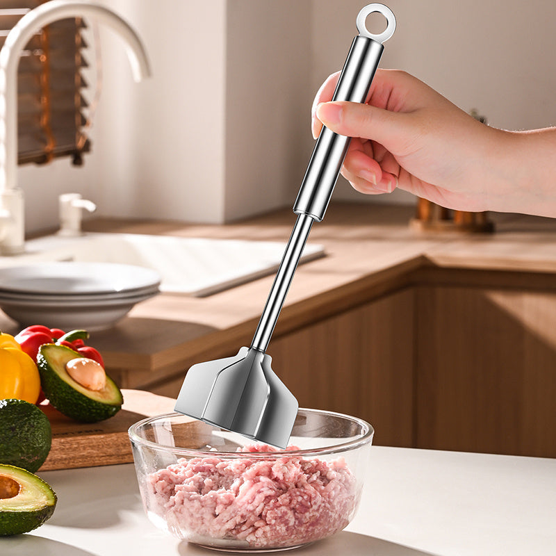 Six-Blade Stainless Steel Meat Chopper with Listed 304 Steel Construction, Single Manual Ground Beef Masher and Potato Mixing Tool for Home Meal Prep