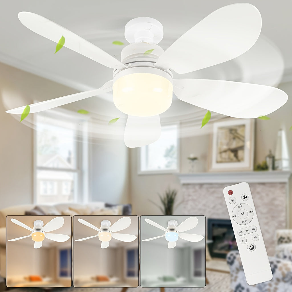 E26 Screw-In Fan Light with Remote, 20.5-Inch Dimmable LED Ceiling Fan in White, Black or Wood Grain for Compatible Bedroom, Kitchen and Garage Fixtures