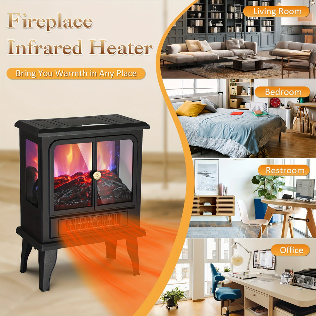 Freestanding Electric Fireplace Heater, 1500W Infrared Space Heater with 3D Flame Effect and Listed Overheat Protection for Indoor Office Warmth