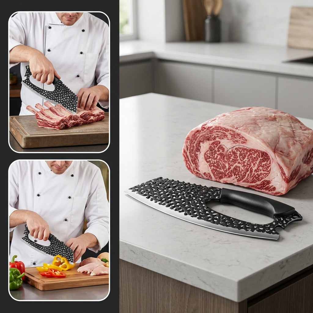 Butcher Knife and Meat Cleaver Set for Home Kitchen Preparation, White Option with Listed Non-Stick Design for Meat and Poultry Cutting and Cooking Tasks
