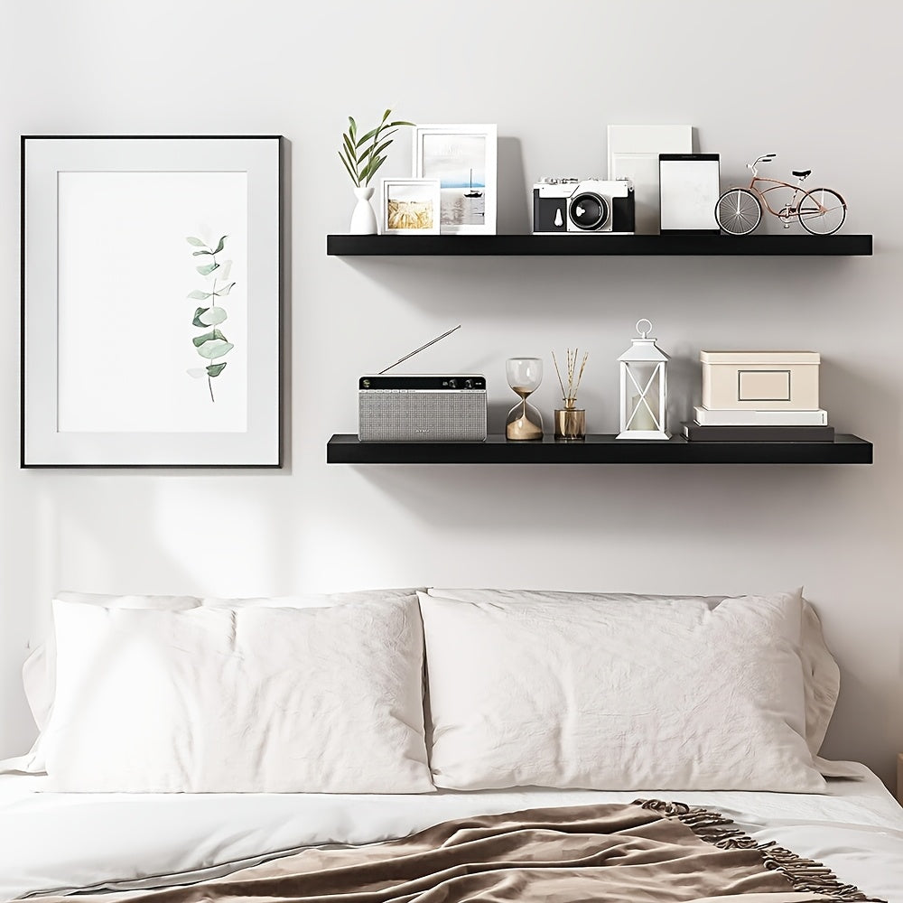Floating Wall Shelves Two-Pack with Listed 32-Inch Length and Hidden Bracket Design, White, Walnut or Brown Labels for Home Decor and Seasonal Displays