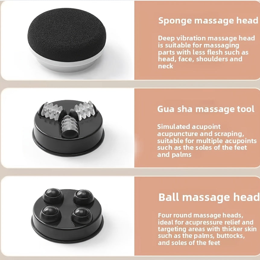 Variable Speed Body Massager with Five Interchangeable Heads and Three Washable Pads, Handheld Vibration Personal-Care Device for Home Massage Routines